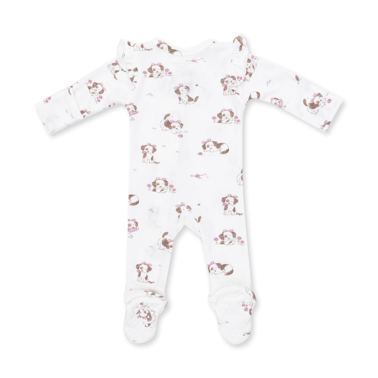Angel Dear Explorer Puppy Pink Bamboo 2-Way Ruffle Sleeve Zipper Footie