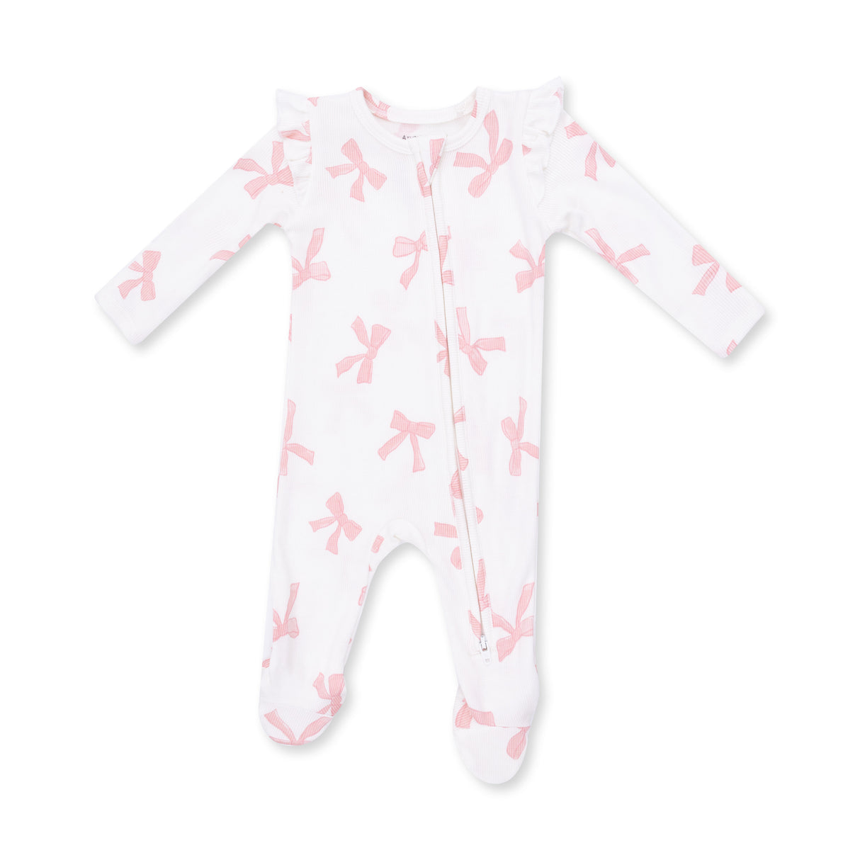 Angel Dear Pretty Bows Bamboo 2-Way Ruffle Sleeve Zipper Footie