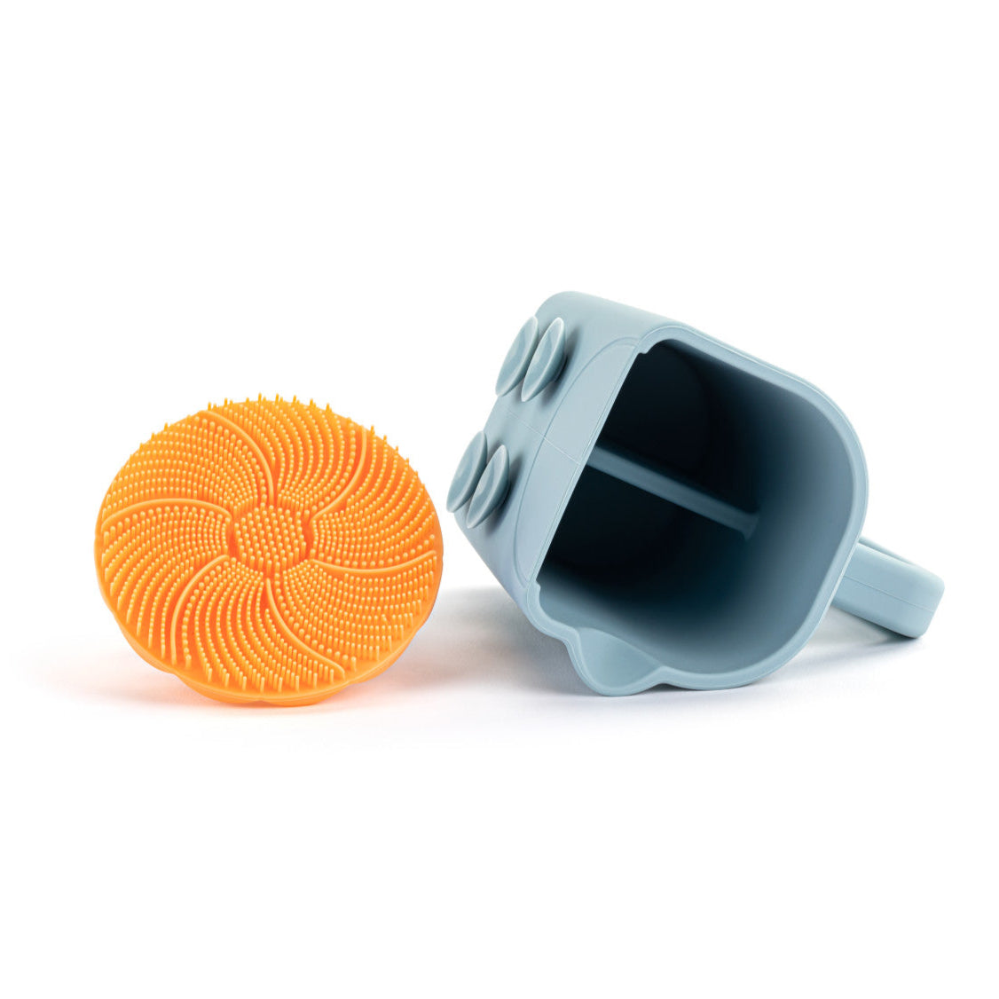 Demdaco Orange Silicone Bathtime Brush + Blue Cup Set