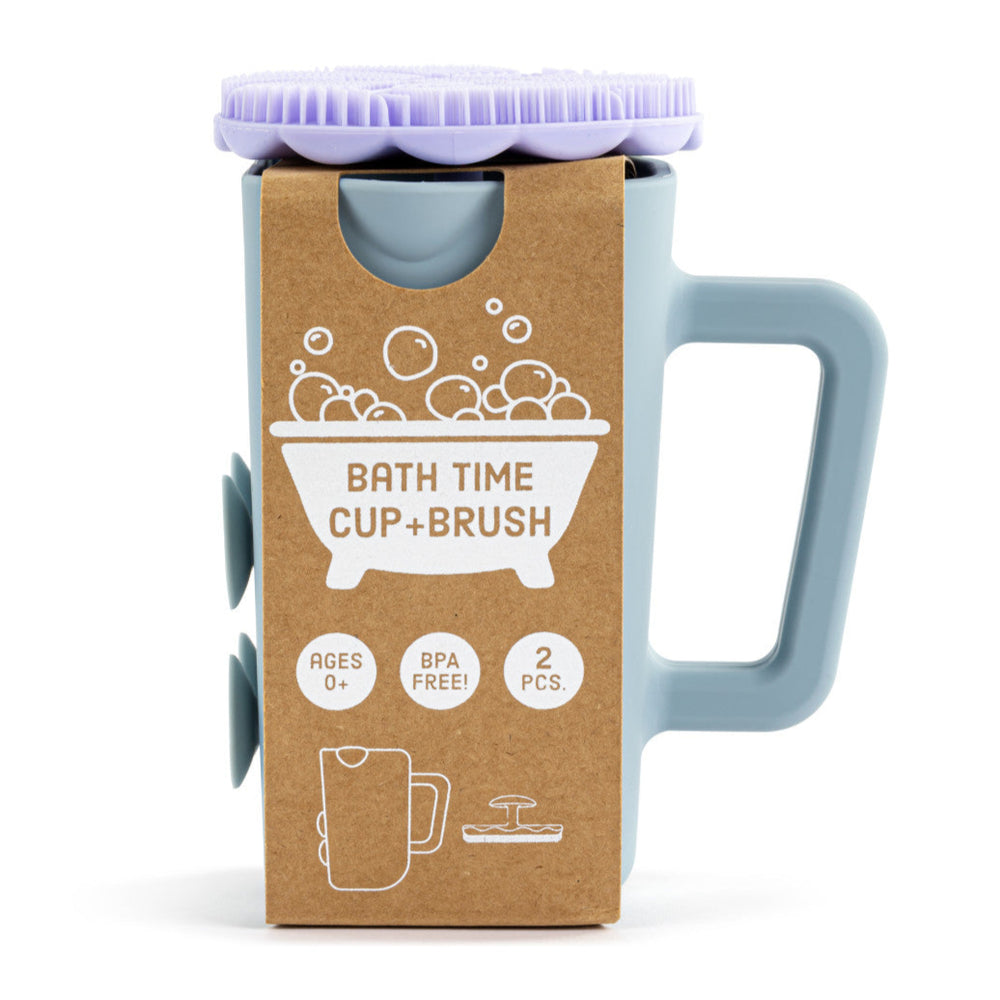 Demdaco Purple Silicone Bathtime Brush + Blue Cup Set