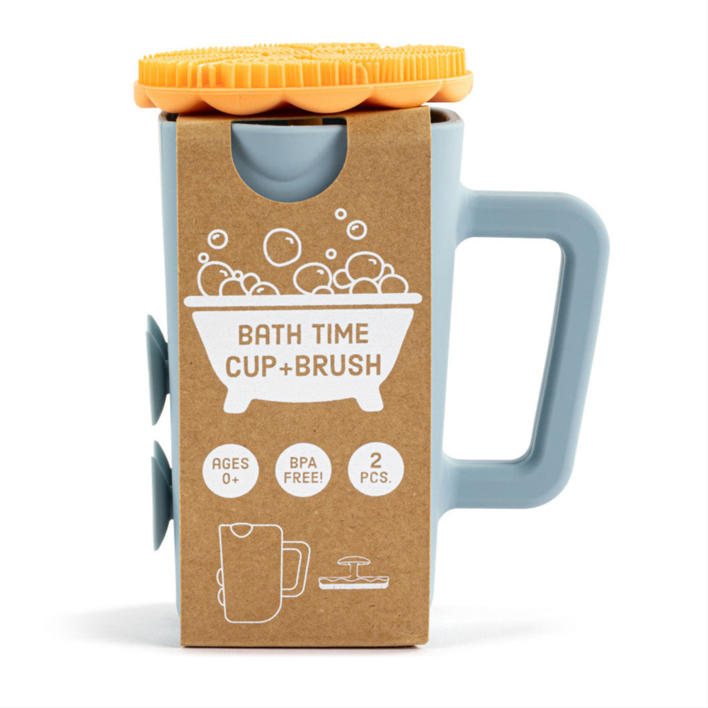 Demdaco Orange Silicone Bathtime Brush + Blue Cup Set