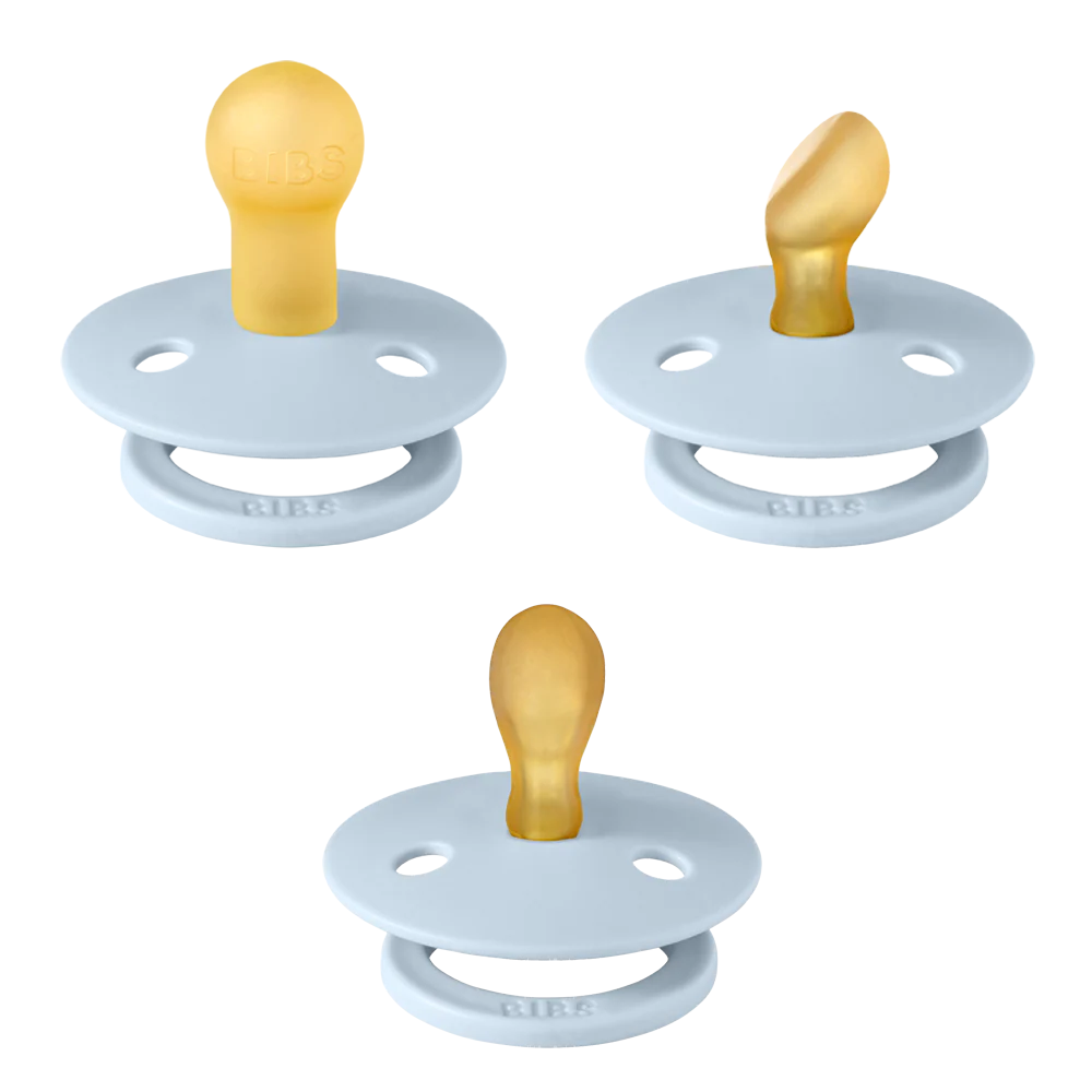 BIBS Try-It Pacifier Collection 3 Pack (Size 1) | 0-6m Baby Blue