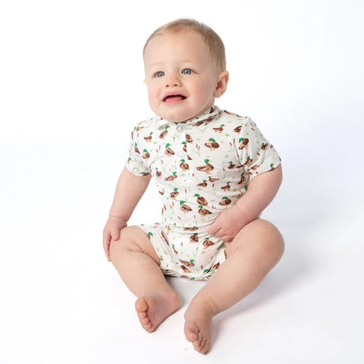 Goosies Mallard Drake Bamboo Short Sleeve Polo Romper