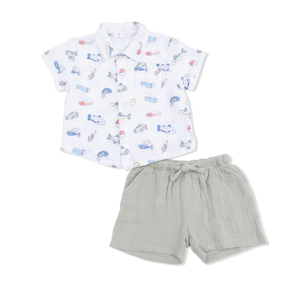 Angel Dear Fishing Lures Polo Button Up w/ Casual Short