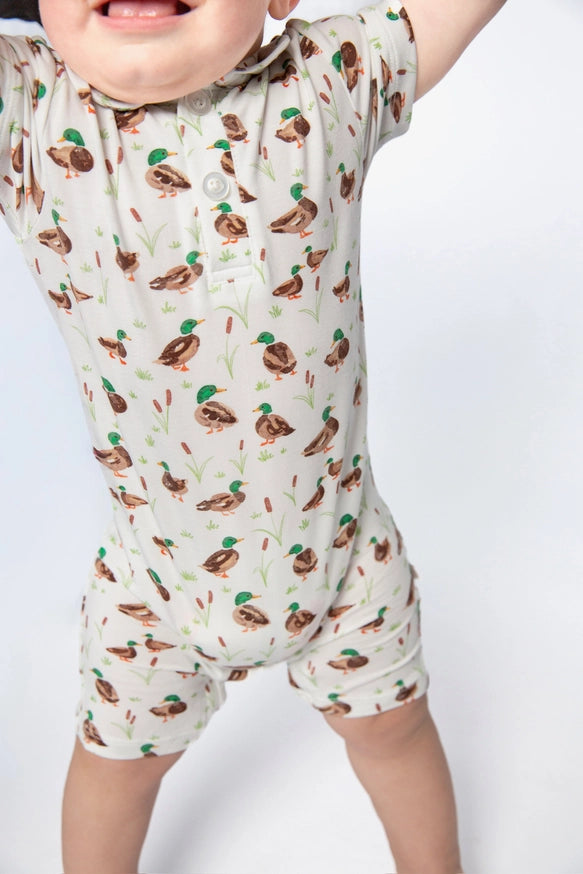 Goosies Mallard Drake Bamboo Short Sleeve Polo Romper