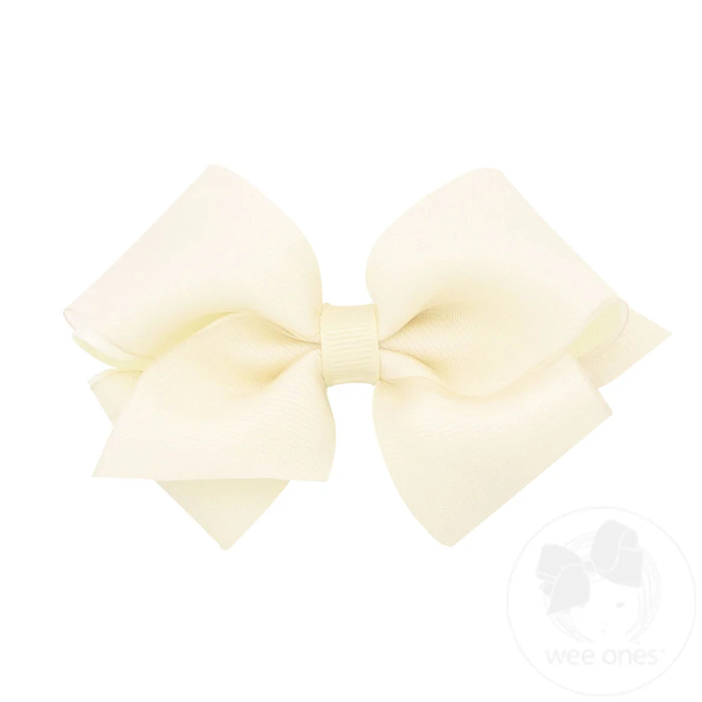Wee Ones Off-White Small Organza Grosgrain Overlay Pleated Bow