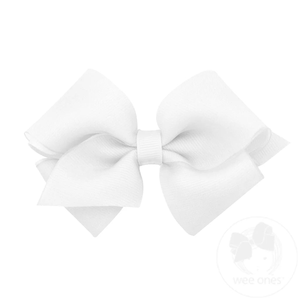 Wee Ones White Small Organza Grosgrain Overlay Pleated Bow