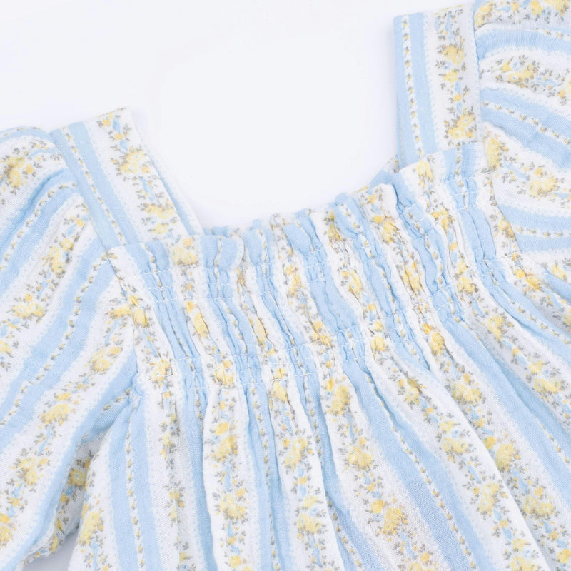 Odalys Floral Stripe Puff Sleeve Baby Doll Dress w/ Bloomer