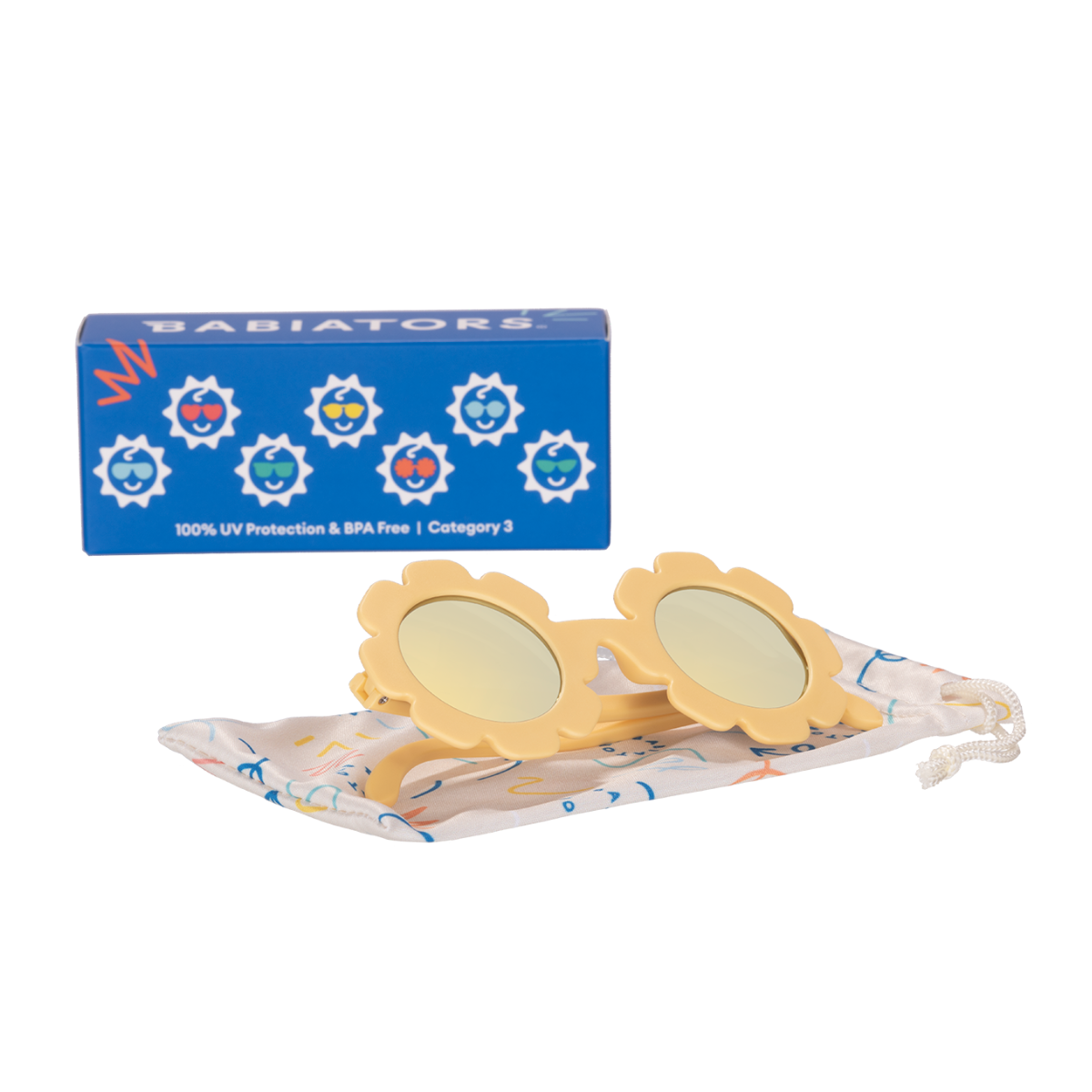 Babiators Sun Ray Flower I Yellow Polarized Mirrored Lens Sunglasses for Babies and Kids