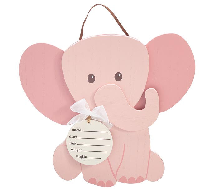 Burton + Burton Pink Elephant New Baby Announcement Wall Hanging
