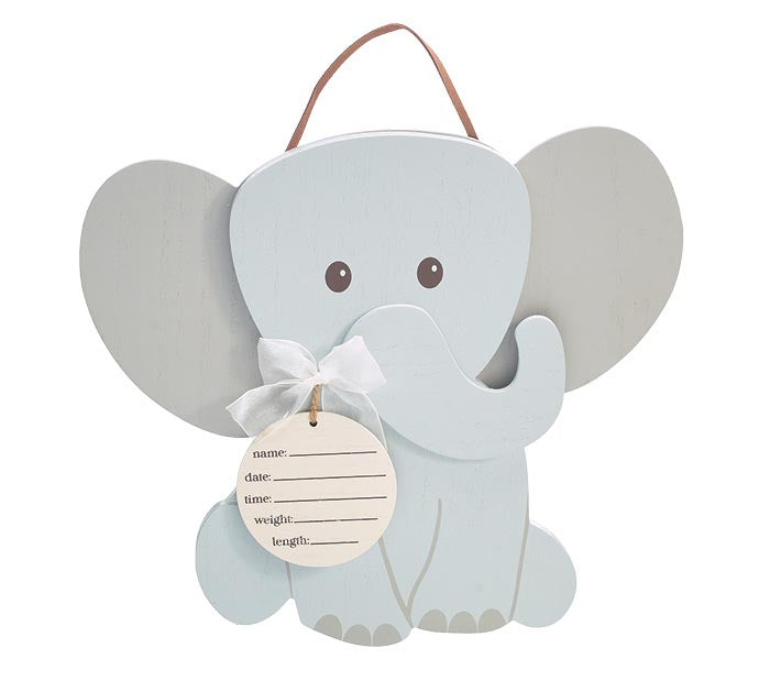 Burton + Burton Gray Elephant New Baby Announcement Wall Hanging
