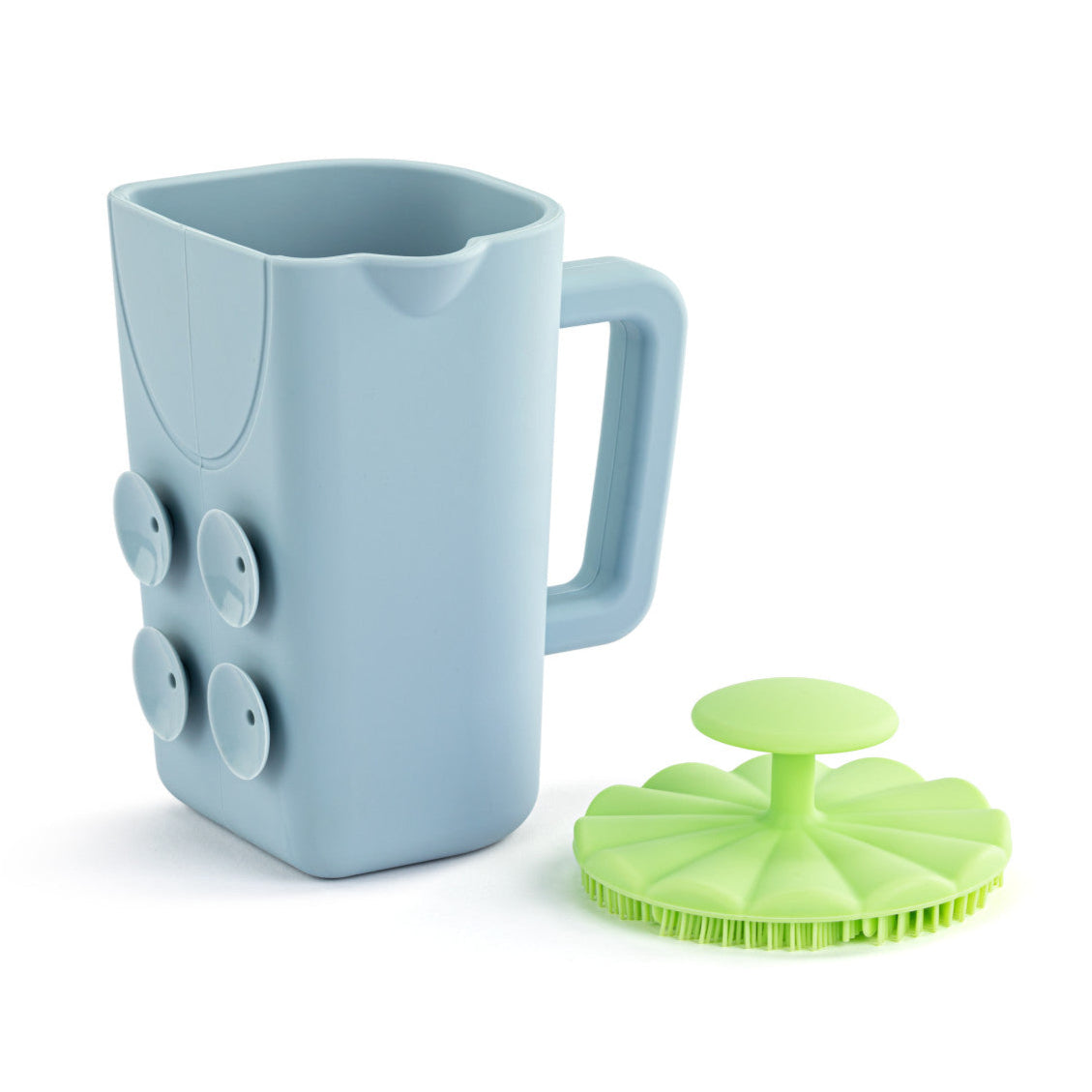 Demdaco Green Silicone Bathtime Brush + Blue Cup Set