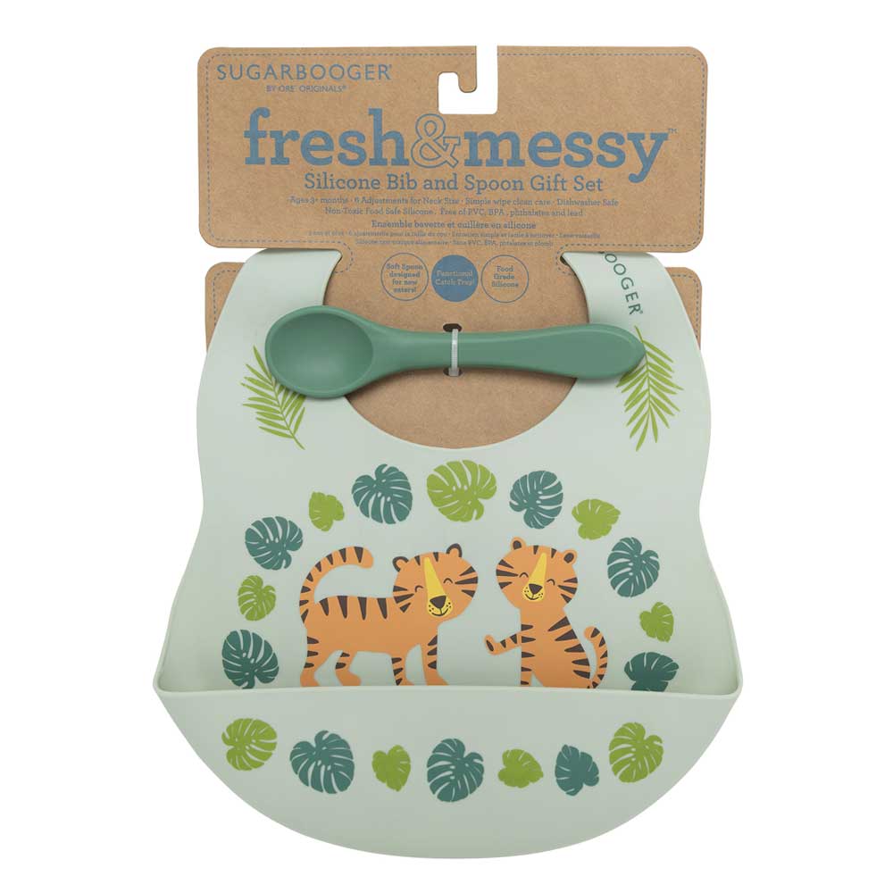 Sugarbooger Fresh & Messy Silicone Bib + Spoon Set | Tiger