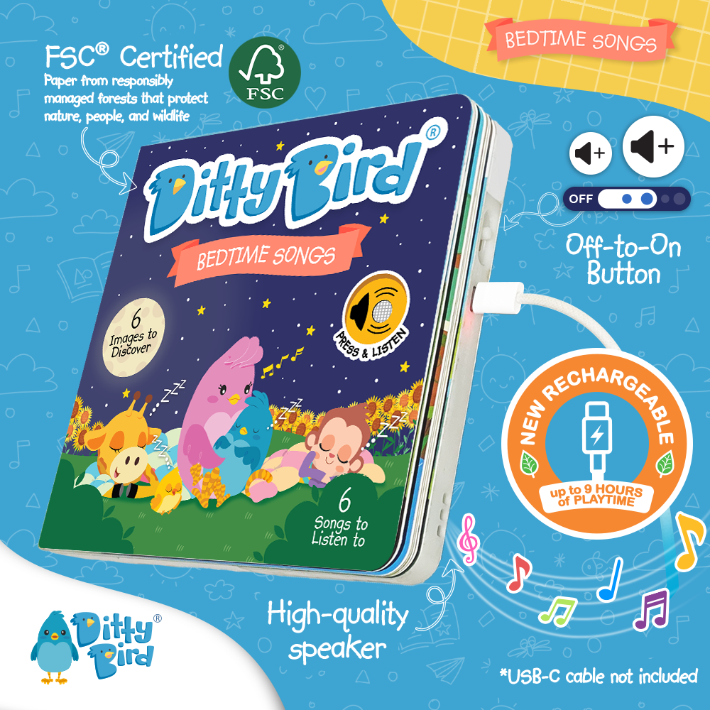 Bedtime Songs Ditty Bird Musical Board Book | USB-C Rechargeable