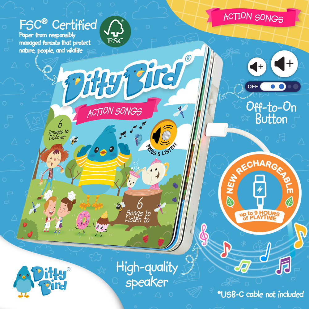 Action Songs Ditty Bird Musical Board Book | USB-C Rechargeable