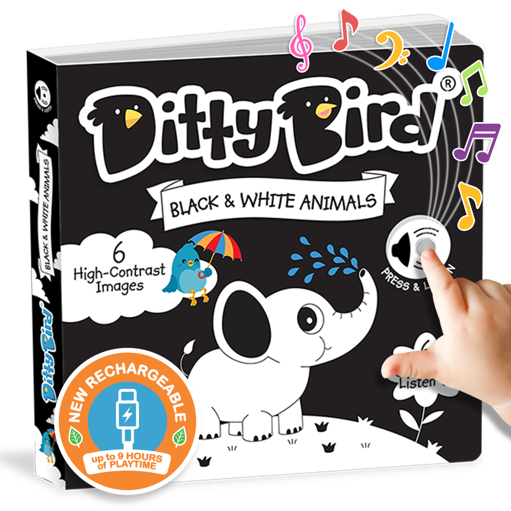 Black & White Animals Ditty Bird Musical Board Book | USB-C Rechargeable