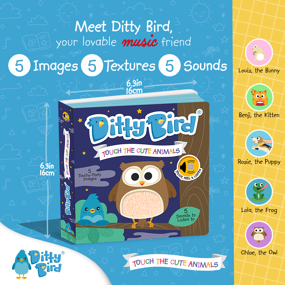 Touch the Cute Animals Ditty Bird Musical Board Book | USB-C Rechargeable