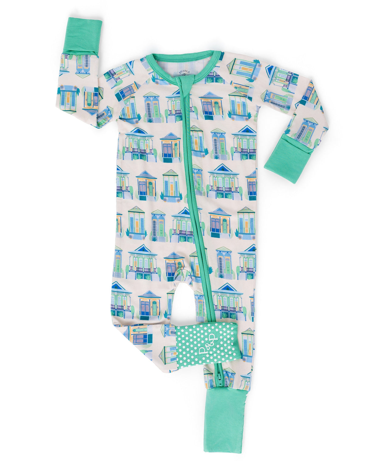 Pearls & Pelicans Home Sweet Nola Bamboo Zip Up Pajamas | Green