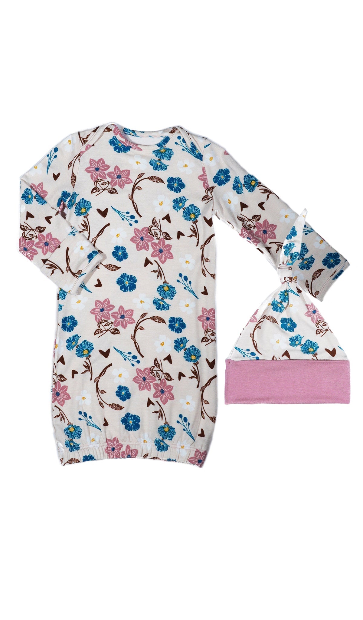 Magnolia Anelise 5-Piece Mom and Baby Matching Gift Set | Adult Pajama Set Newborn Gown and Hat Set