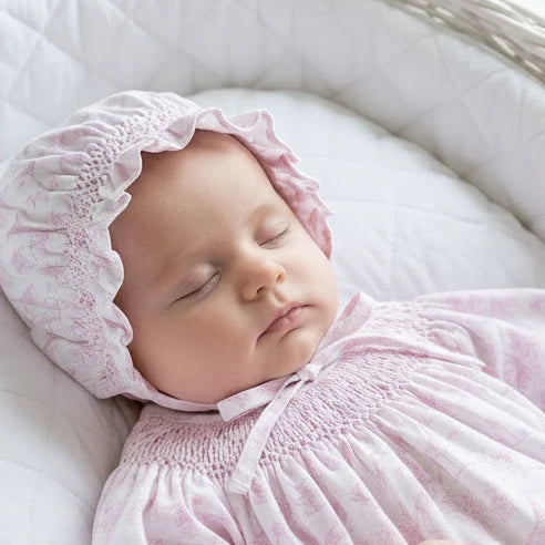 Baby Loren Pink Baby Safari Hand Smock Bonnet
