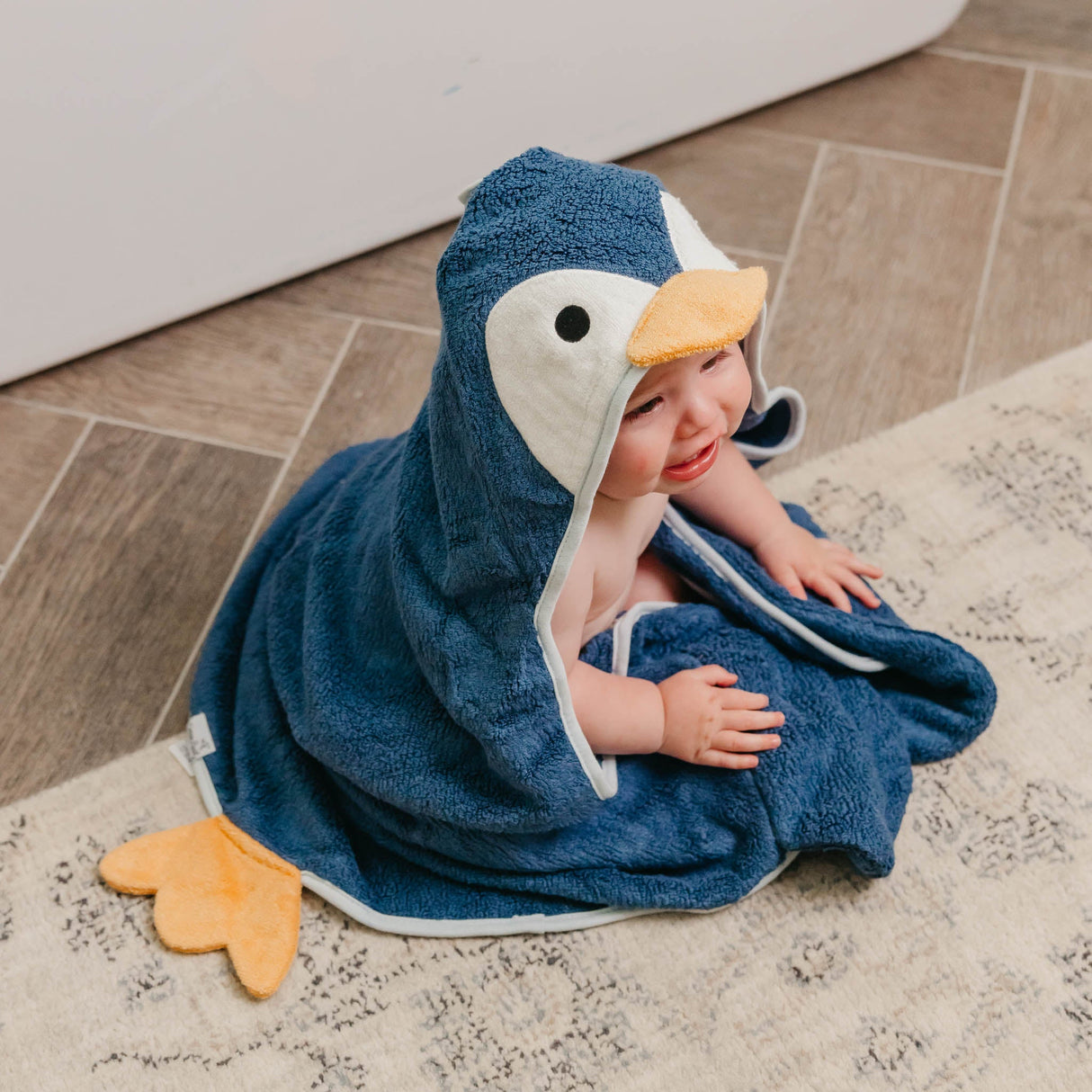 Copper Pearl Pebbles Penguin | Premium Knit Character Hooded Towel