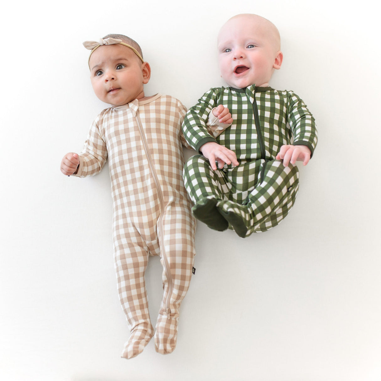 Kyte Bamboo Zippered Footie | Gingham Bisque