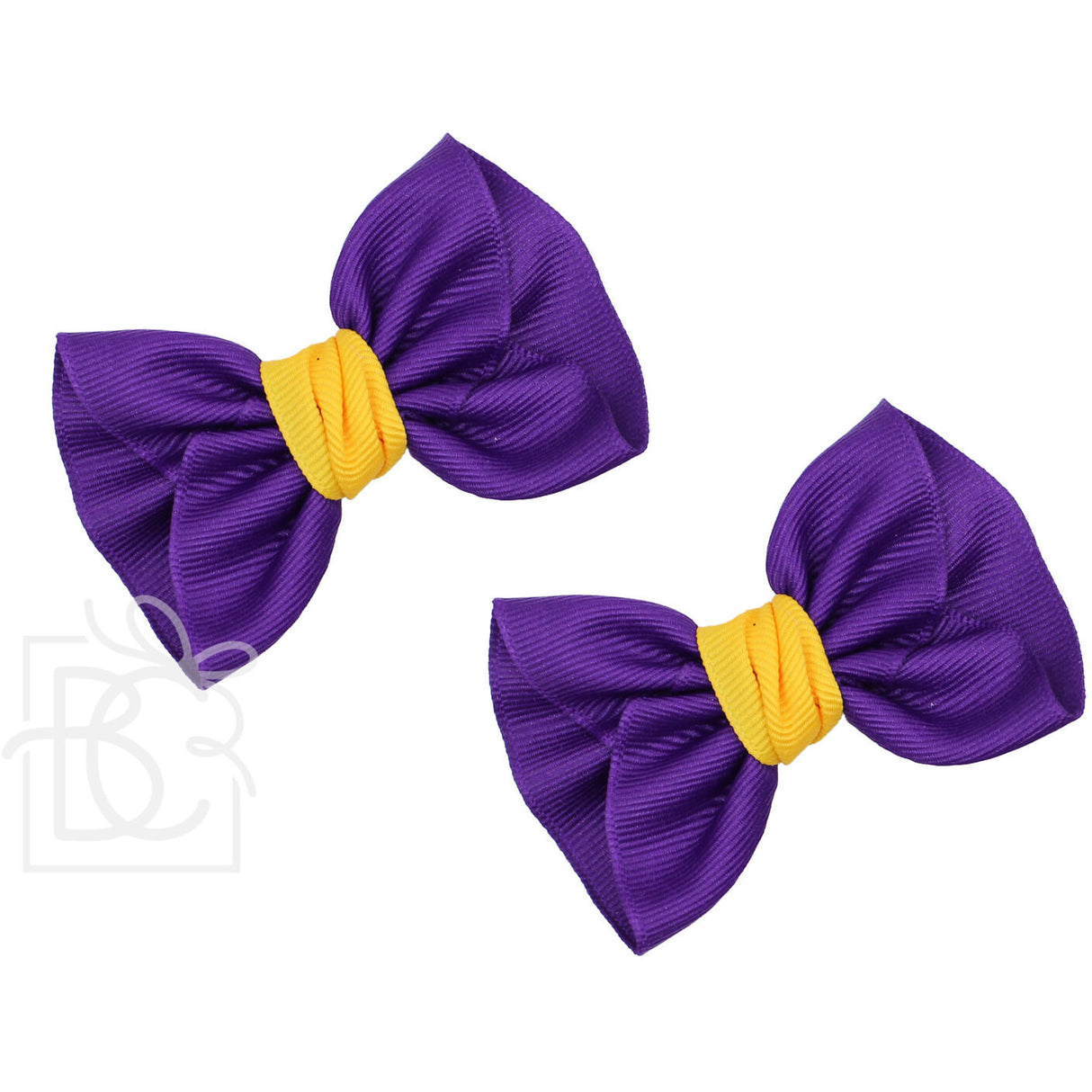 Beyond Creations Purple & Gold Collegiate 2 pack Mini Anne Grosgrain Bow with Alligator Clip