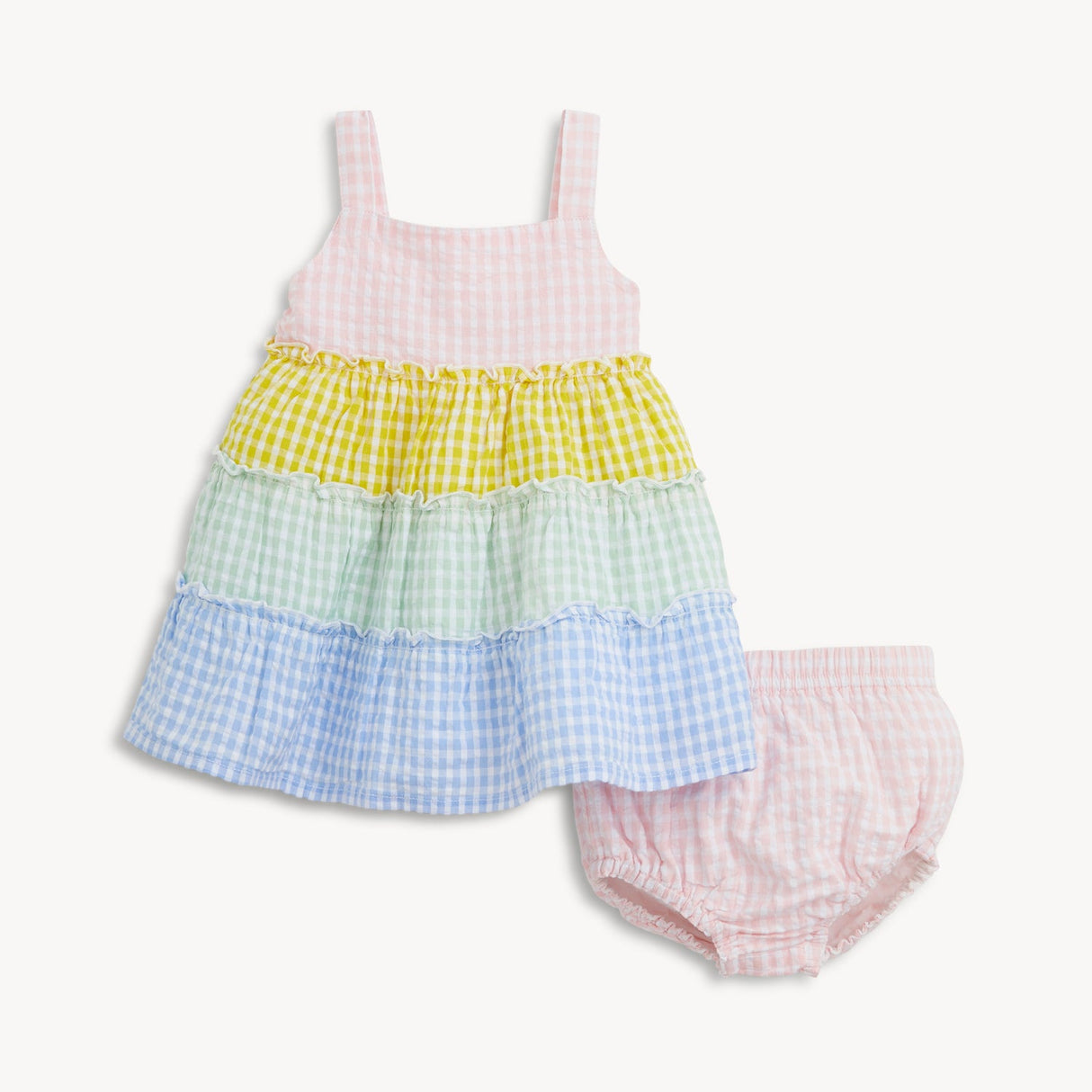 Magnetic Me Multi Gingham Woven Tiered Dress w/ Bloomer
