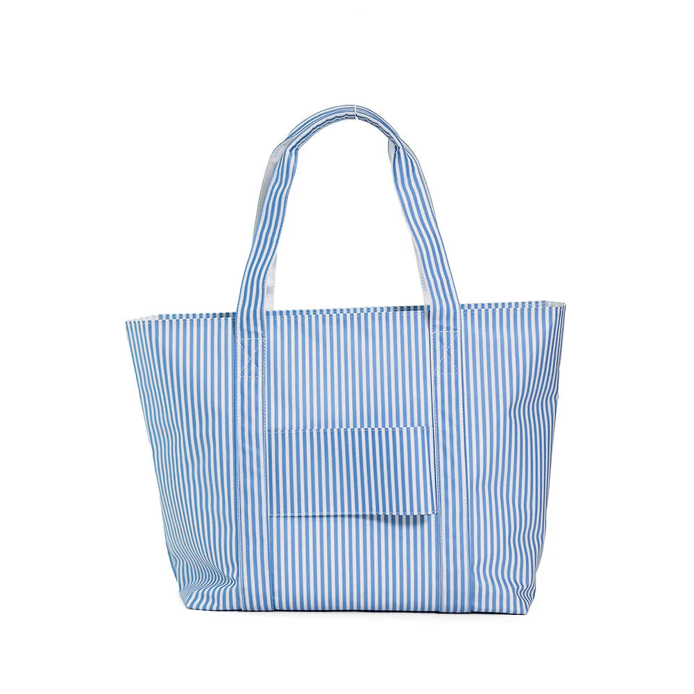 TRVL Design Jumbo Tote X-Large Coated Zipper Tote | Pimlico Stripe Chambray