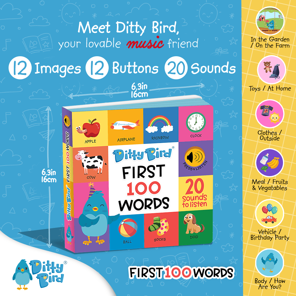First 100 Words Ditty Bird Musical Board Book | USB-C Rechargeable