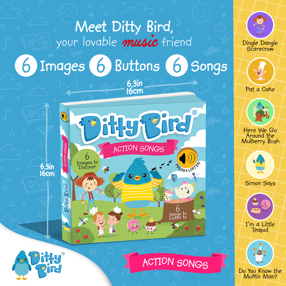 Action Songs Ditty Bird Musical Board Book | USB-C Rechargeable