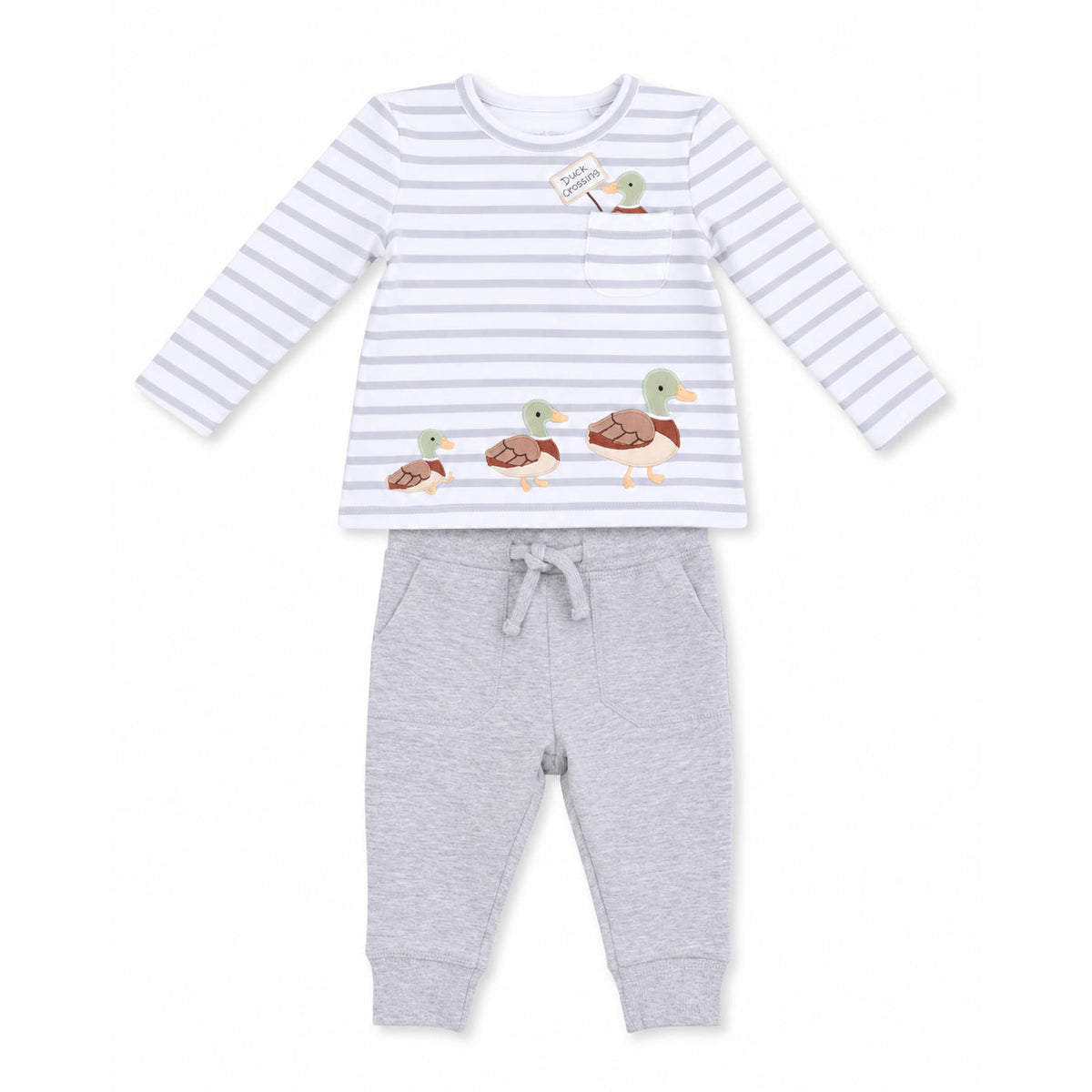 Angel Dear Mama Mallard Organic Cotton Long Sleeve Shirt & Solid Grey Jogger Set