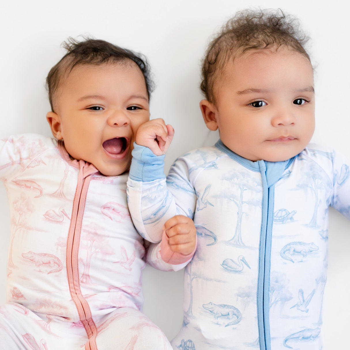 Pearls and Pelicans Bayou Toile Bamboo Zip Up Pajamas | Blue