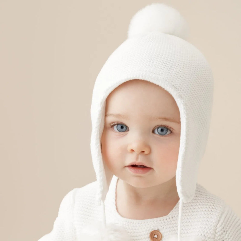 Elegant Baby Sofia and Finn White Pom Pom Hat