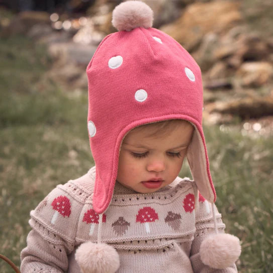 Elegant Baby Mushroom Aviator Knit Hat