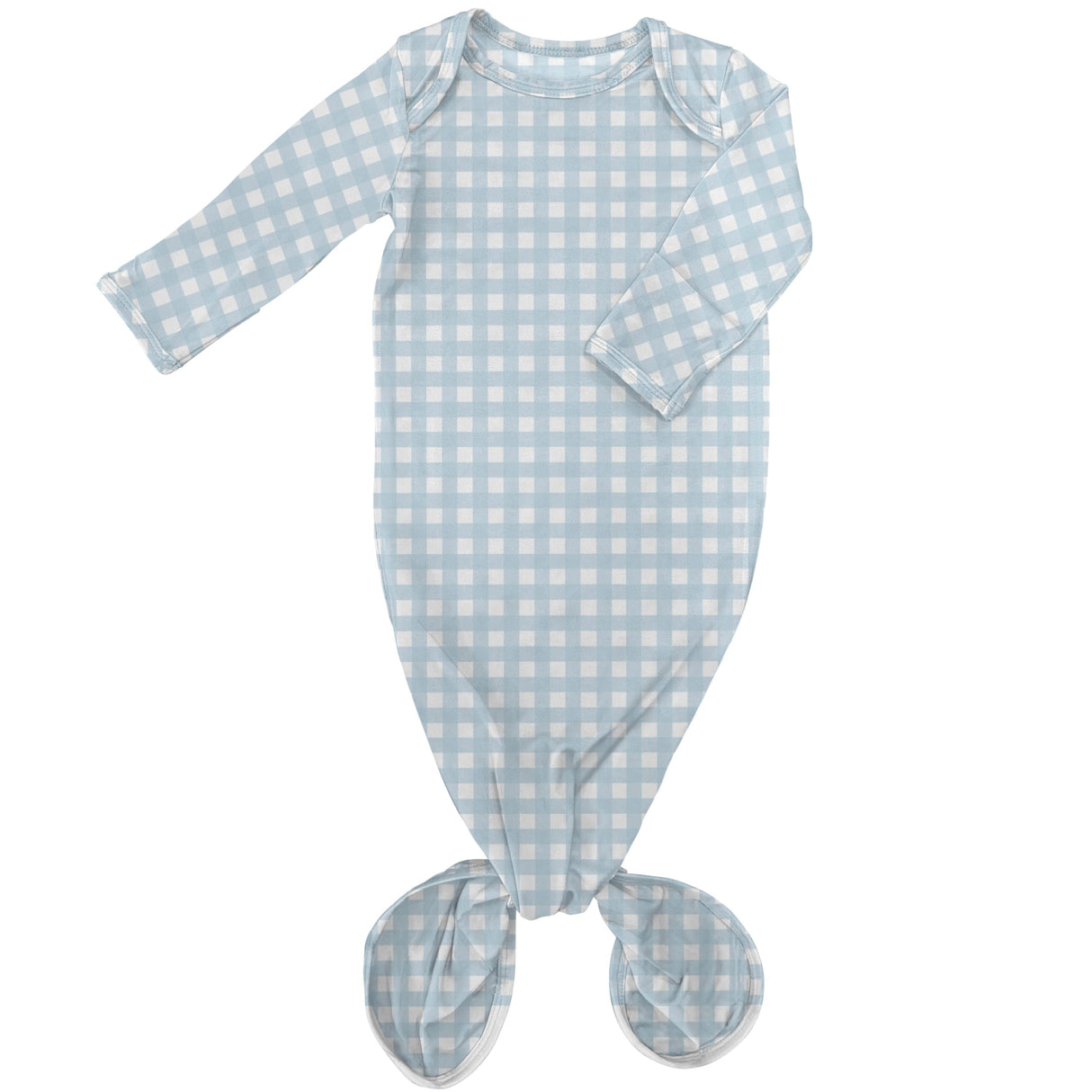 Goosies Gingham in Cottage Blue Bamboo Knotted Infant Gown | 0-3M
