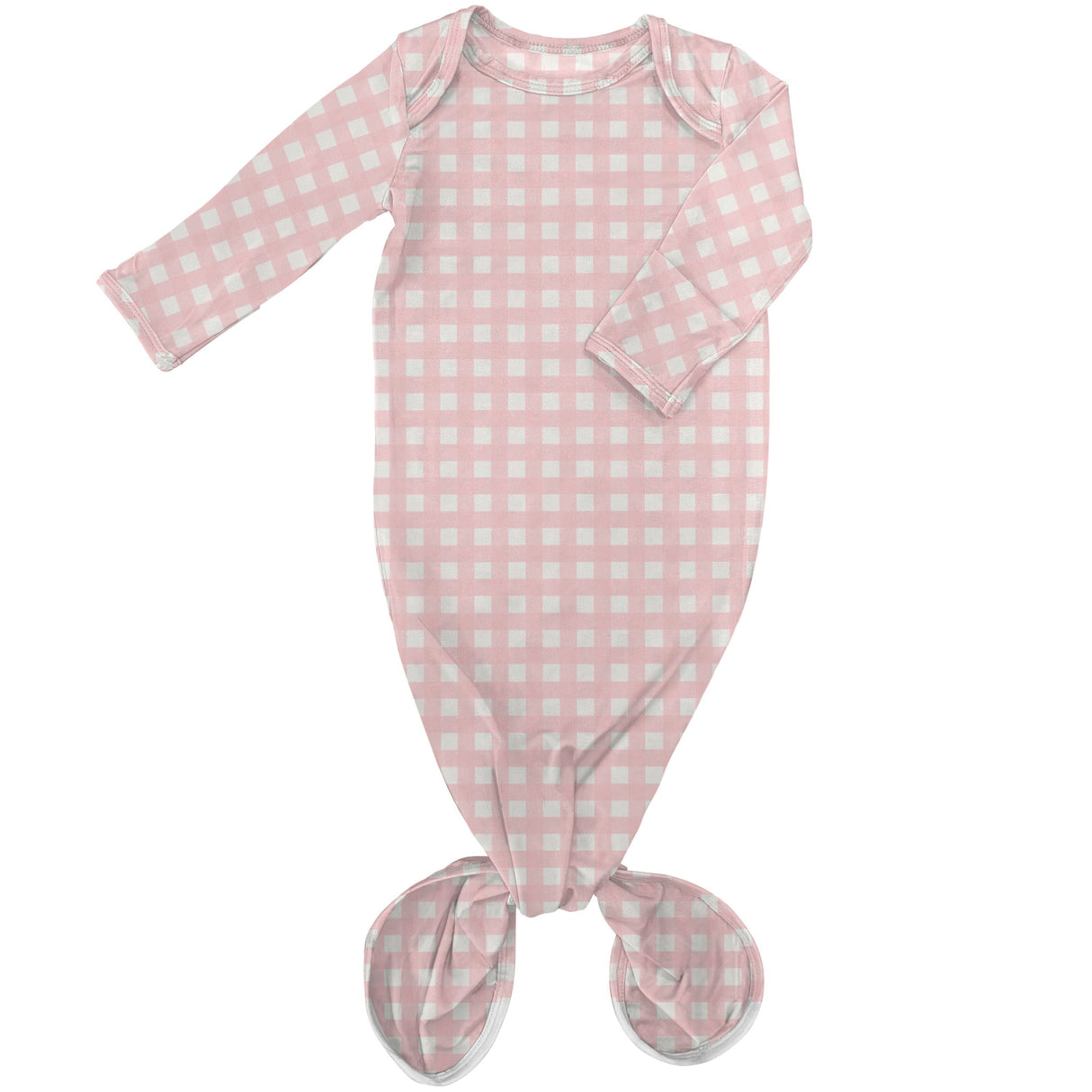 Goosies Gingham in Cottage Pink Bamboo Knotted Infant Gown | 0-3M
