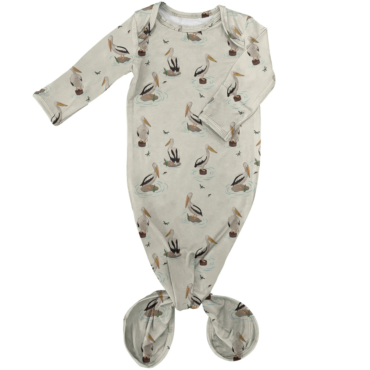 Goosies Pelicans Bamboo Knotted Infant Gown | 0-3M