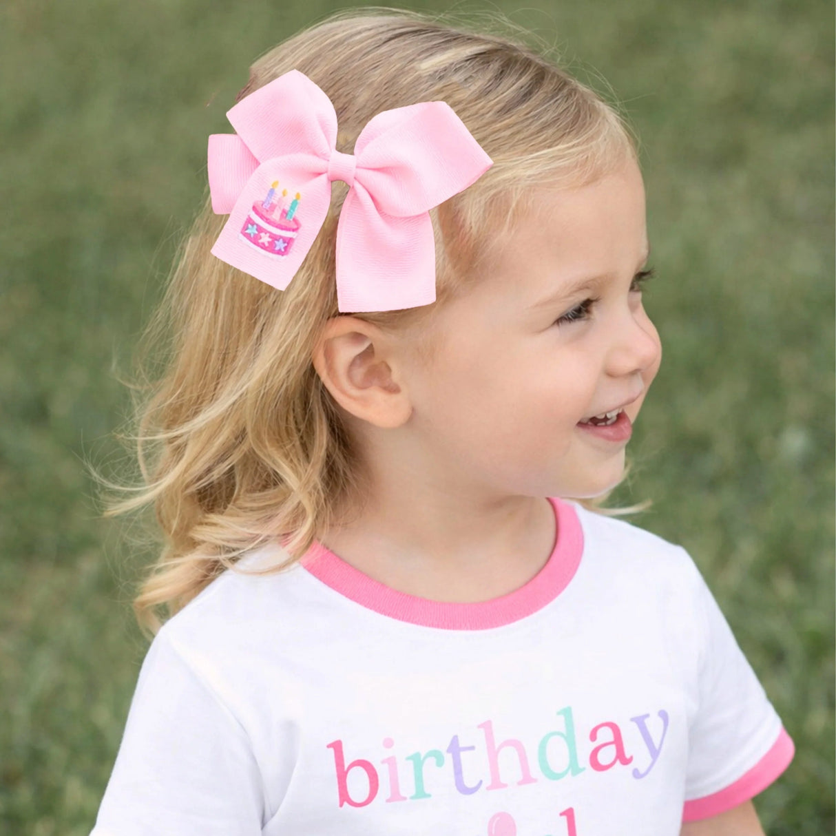 Bits & Bows Birthday Cake Hair Bow | Pink