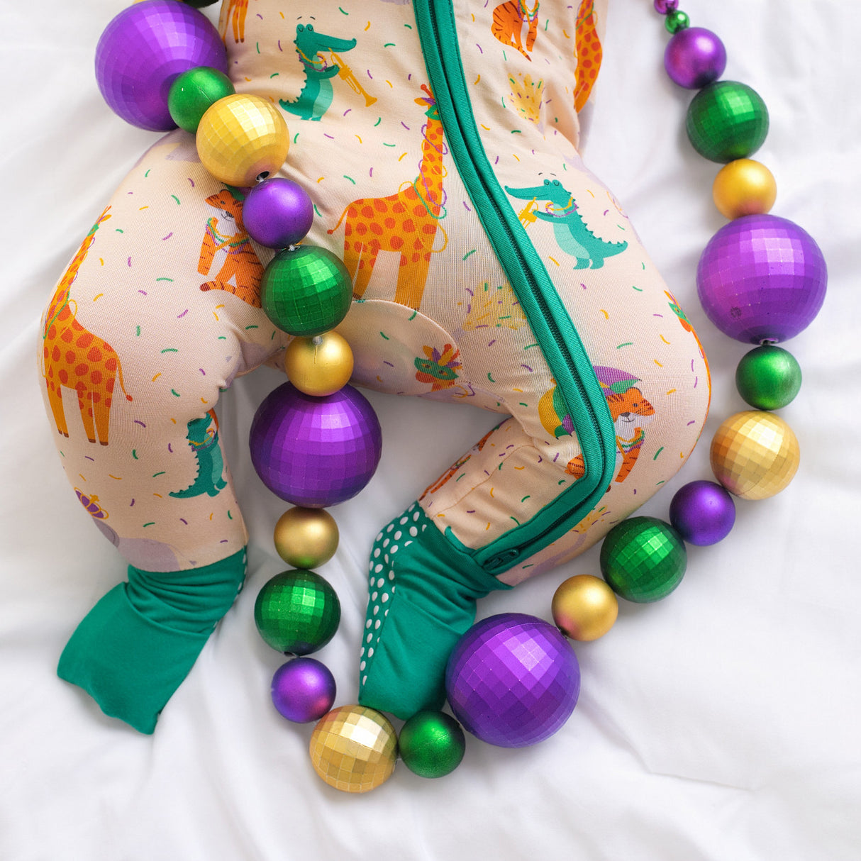 Pearls & Pelicans Zoo Mardi Gras Bamboo Zip-Up Pajamas