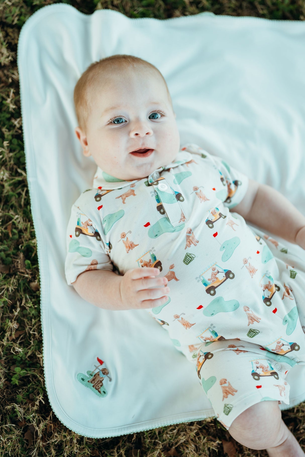 Goosies Barks & Birdies Bamboo Short Sleeve Polo Romper