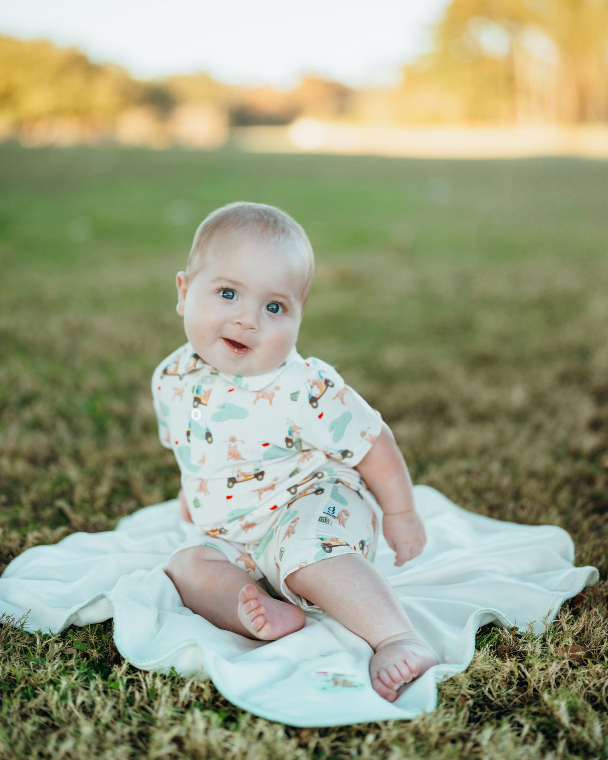 Goosies Barks & Birdies Bamboo Short Sleeve Polo Romper
