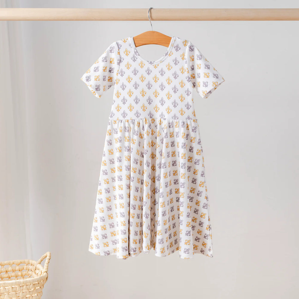 Nola Tawk Black and Gold Fleur de Lis Organic Cotton Twirl Dress