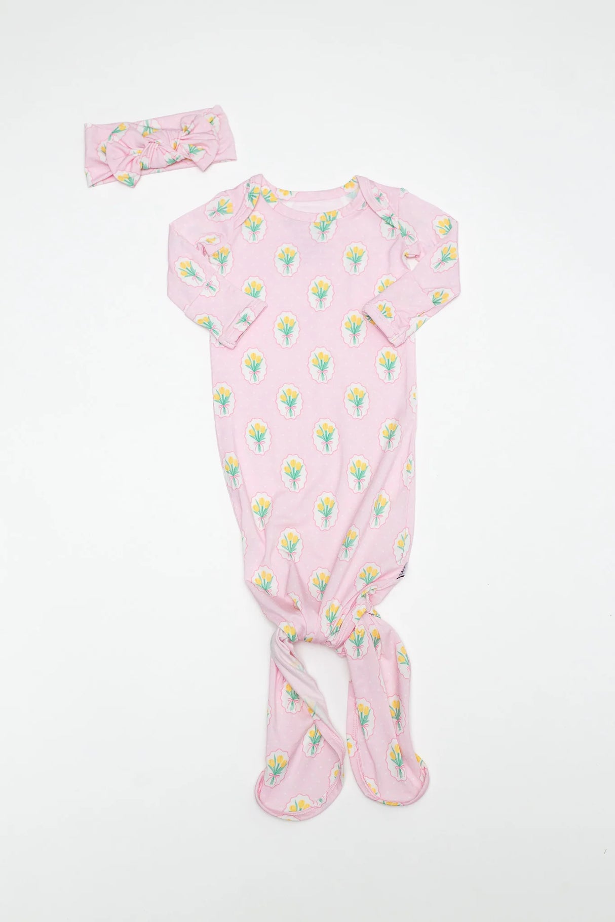 Goosies Fancy Tulips Bamboo Knotted Infant Gown | 0-3M