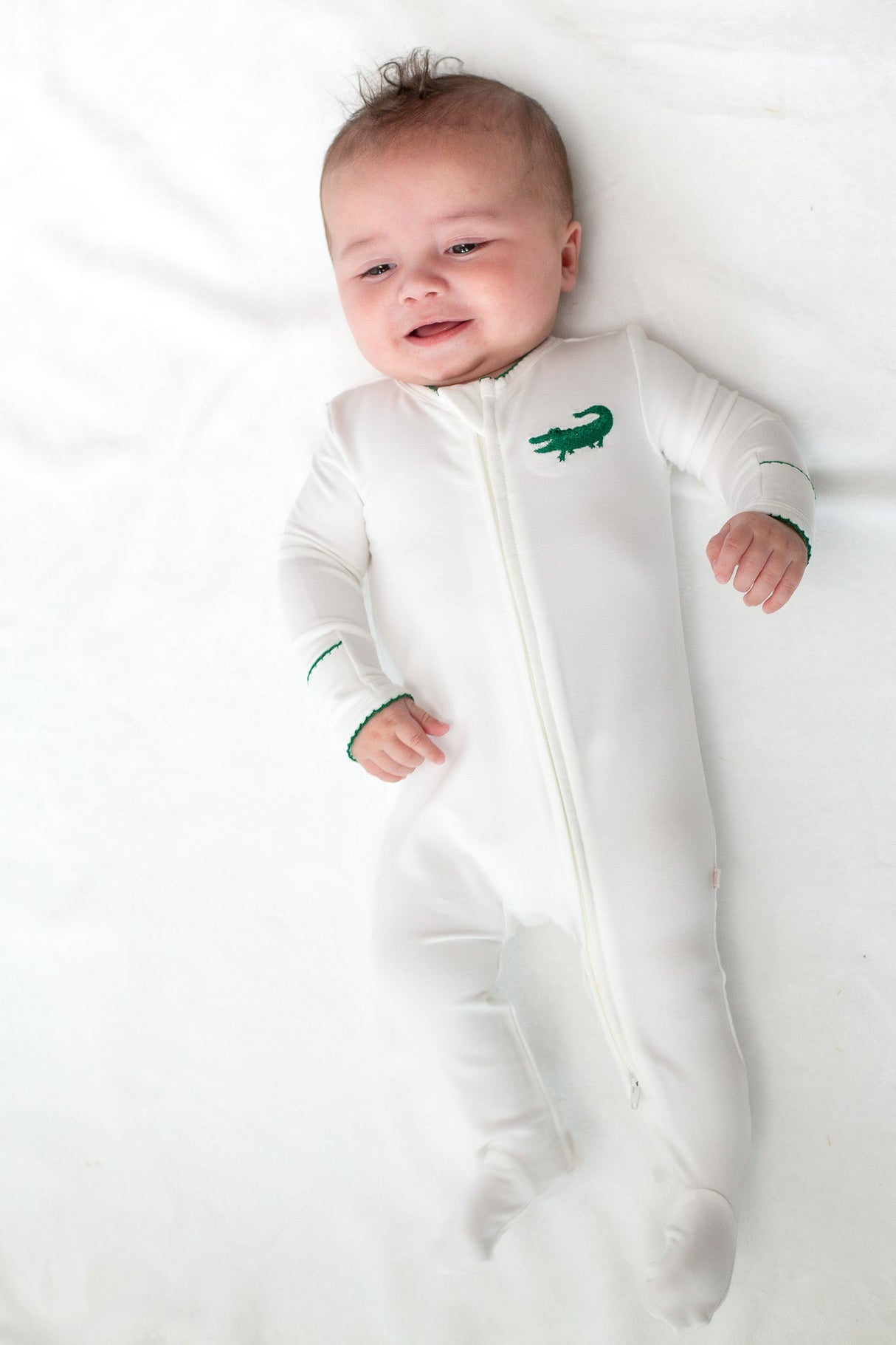 Goosies Pip Alligator Embroidered Bamboo Zipper Footie