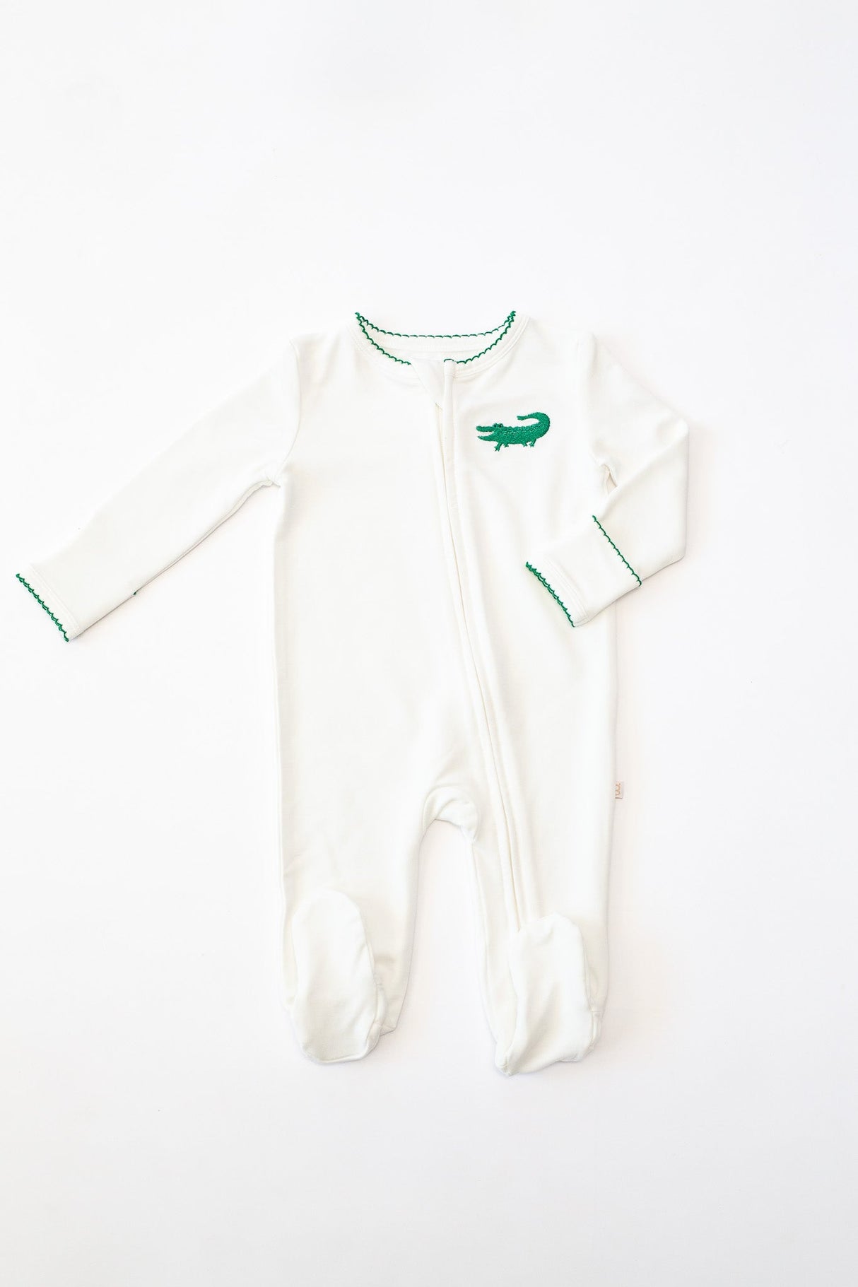 Goosies Pip Alligator Embroidered Bamboo Zipper Footie