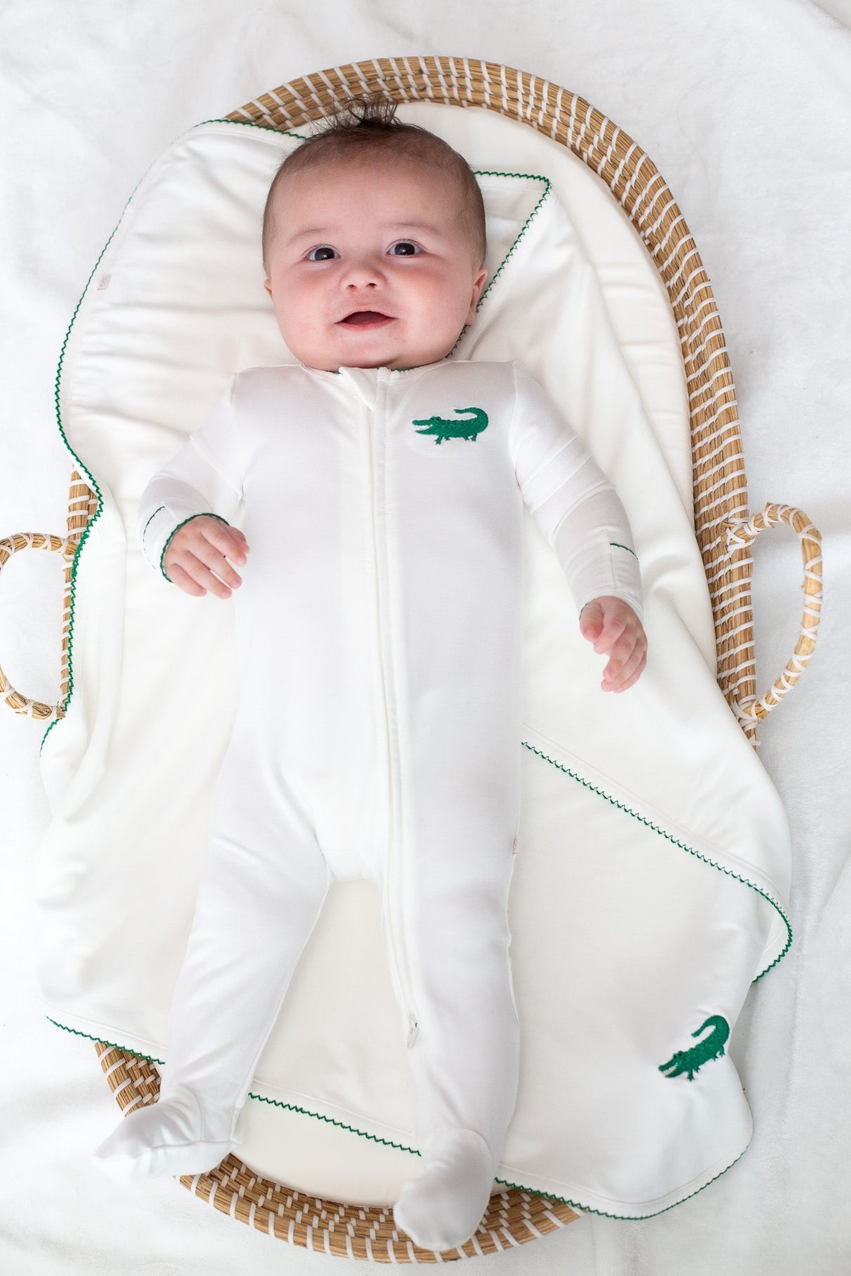 Goosies Pip Alligator Embroidered Bamboo Zipper Footie