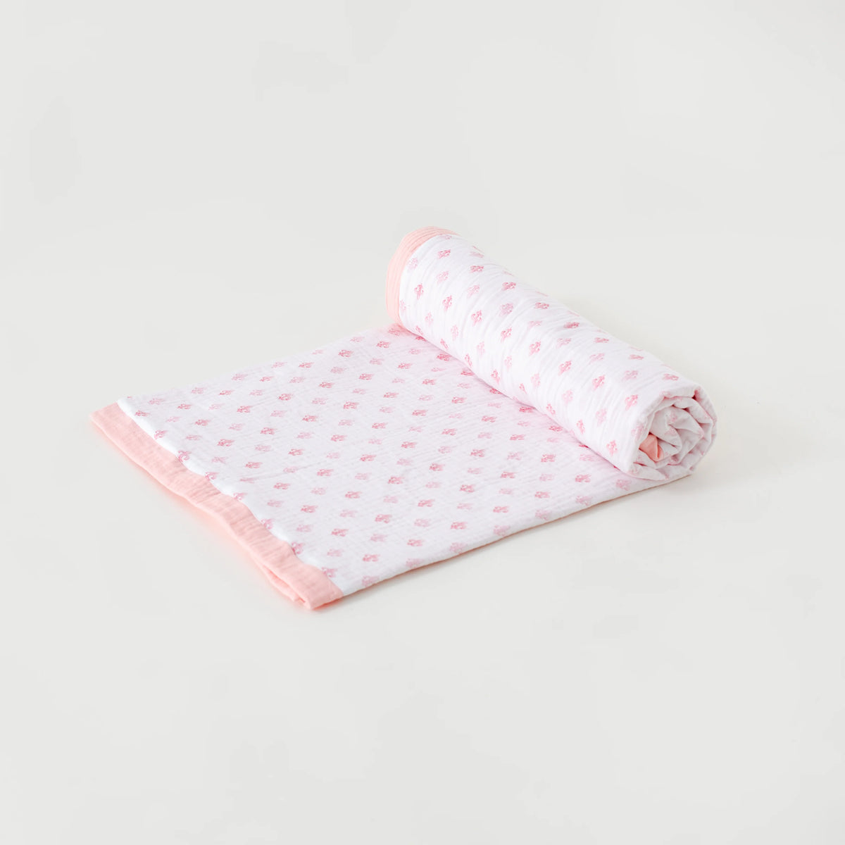 Fleur De Rose Organic Cotton Muslin Quilt with Pink Trim