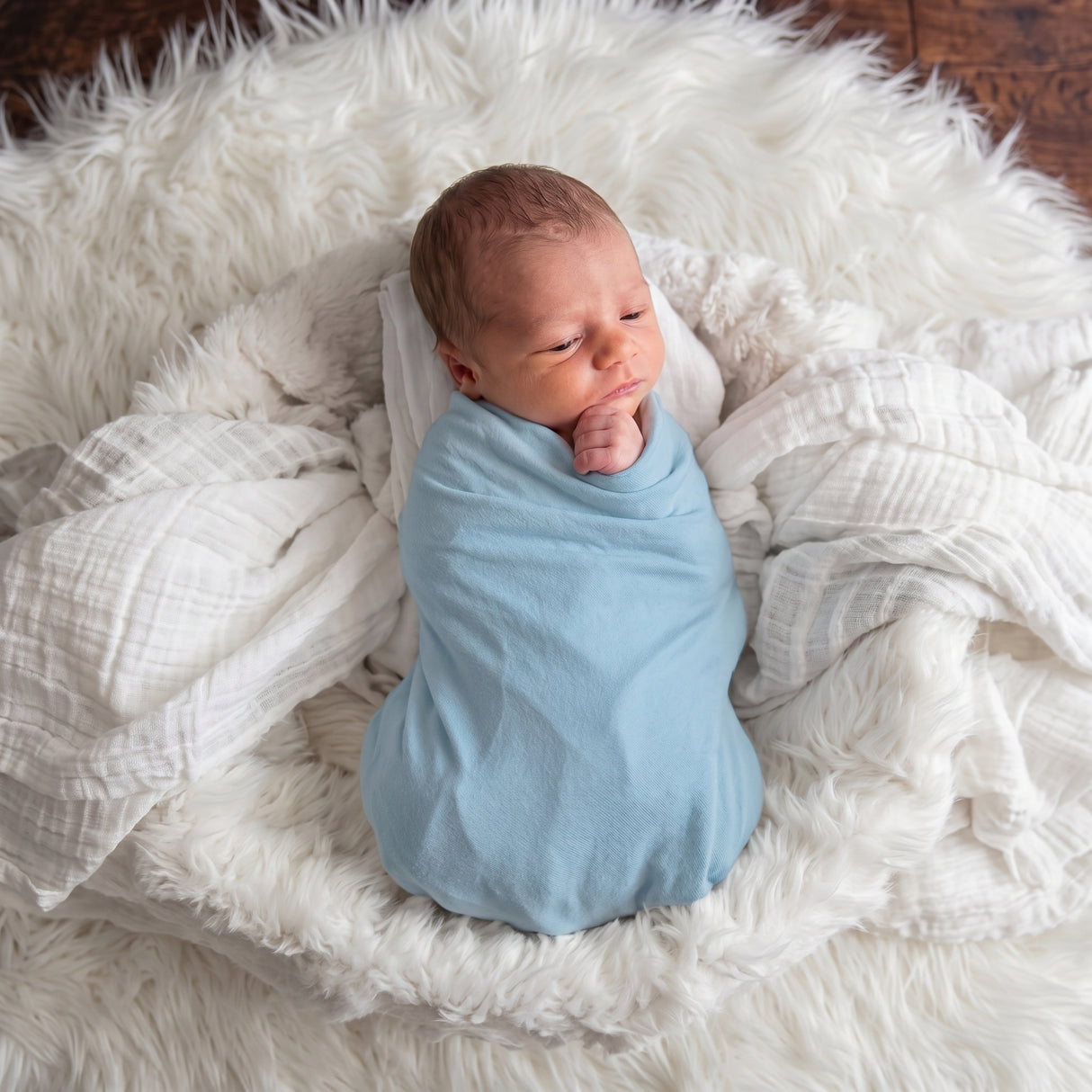Sugar + Maple Bamboo Swaddle Blanket | Light Blue