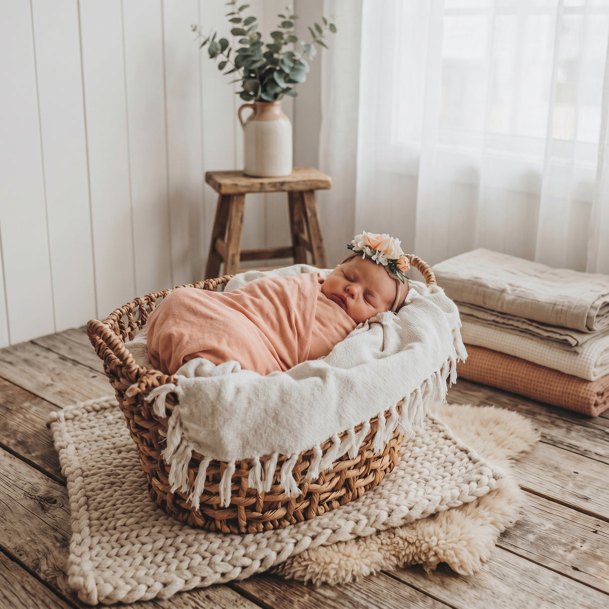 Sugar + Maple Bamboo Swaddle Blanket | Light Pink